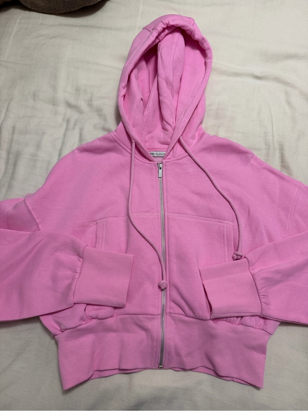 Zara Cropped Pink Zip-Up Hoodie (NEW) size L